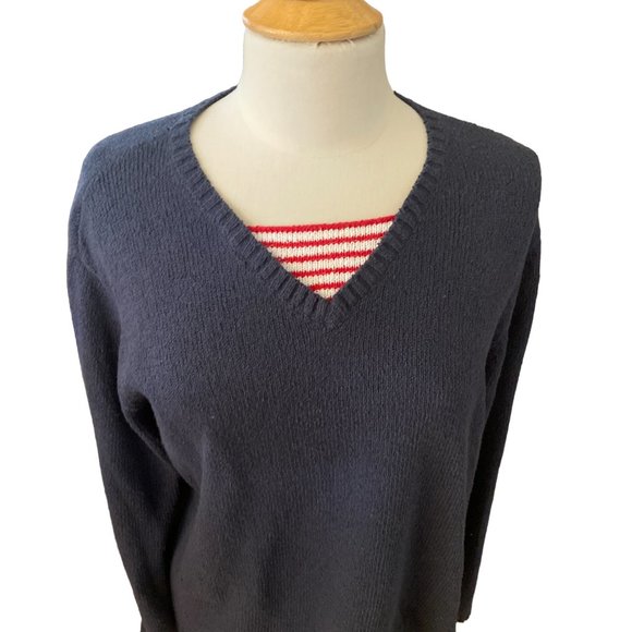 Monterey Bay Patriotic Nautical Stripes Crochet Stars Slub Cotton Sweater-M - Picture 4 of 13